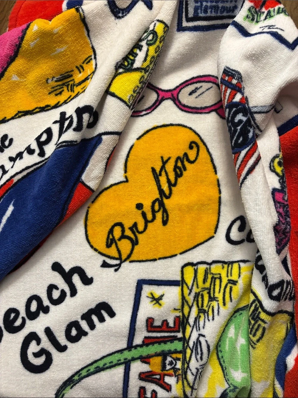 Brighton Multicolor Beach Towel with Red Border and Pink, Yellow & Green Accents